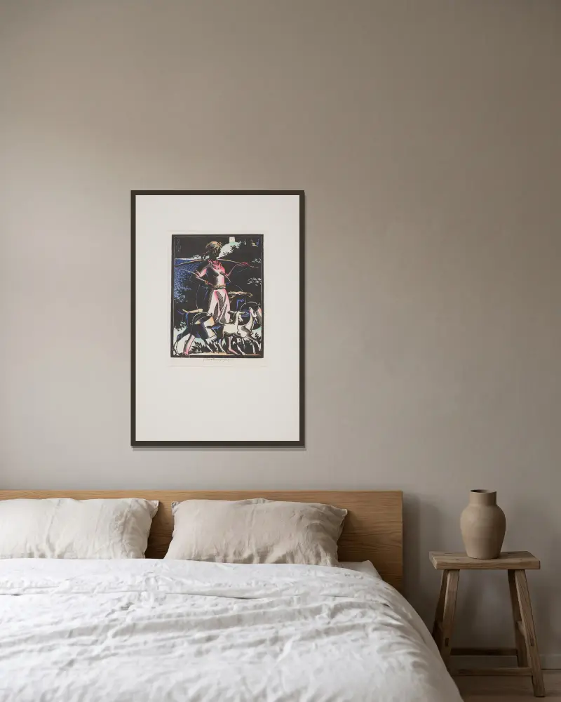 Mädchen mit Ziegen von Edmund Bartłomiejczyk gerahmt an einer Wand