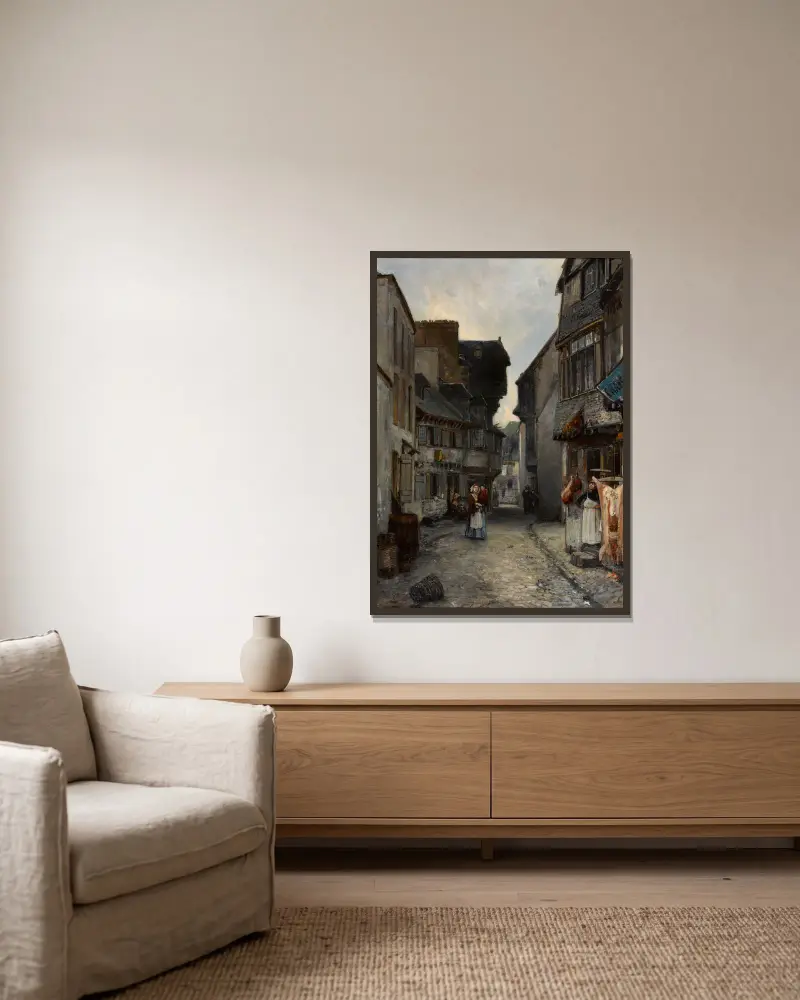 A street in Landerneau av Johan Barthold Jongkind inramad på en vägg