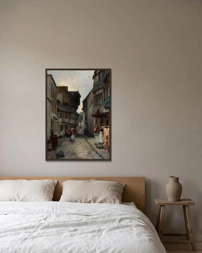 A street in Landerneau av Johan Barthold Jongkind inramad på en vägg