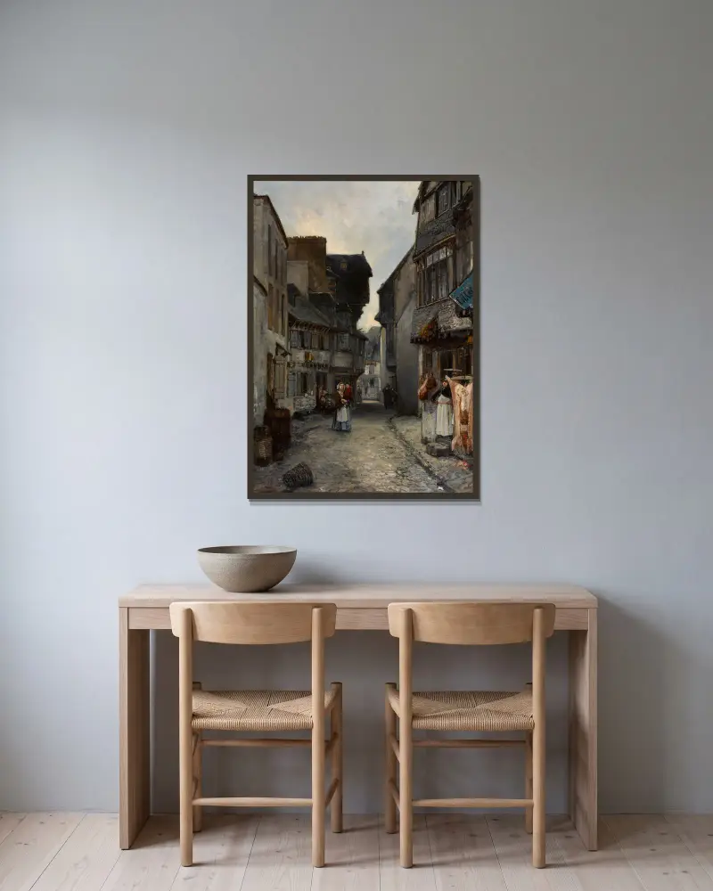 A street in Landerneau av Johan Barthold Jongkind inramad på en vägg
