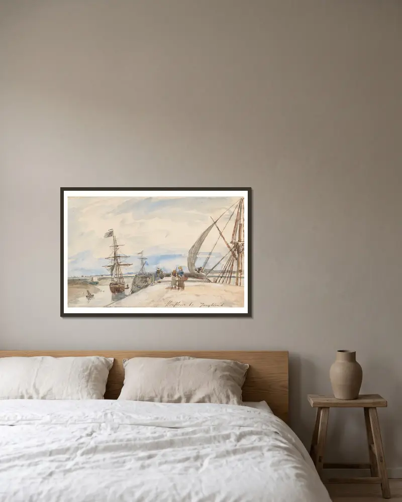 Aanlegsteiger te Honfleur av Johan Barthold Jongkind inramad på en vägg