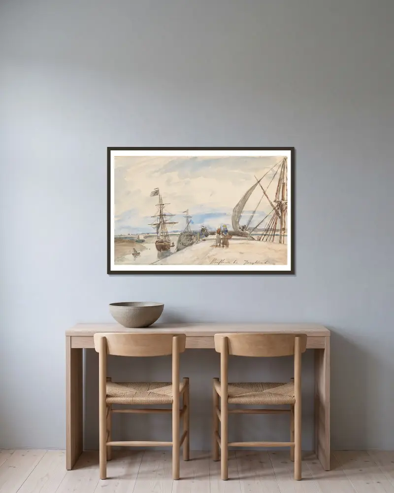 Aanlegsteiger te Honfleur av Johan Barthold Jongkind inramad på en vägg
