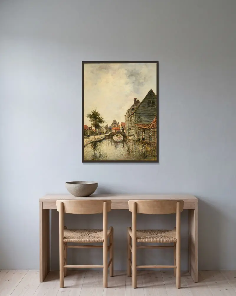 Canal intérieur de la ville de Dordrecht av Johan Barthold Jongkind inramad på en vägg