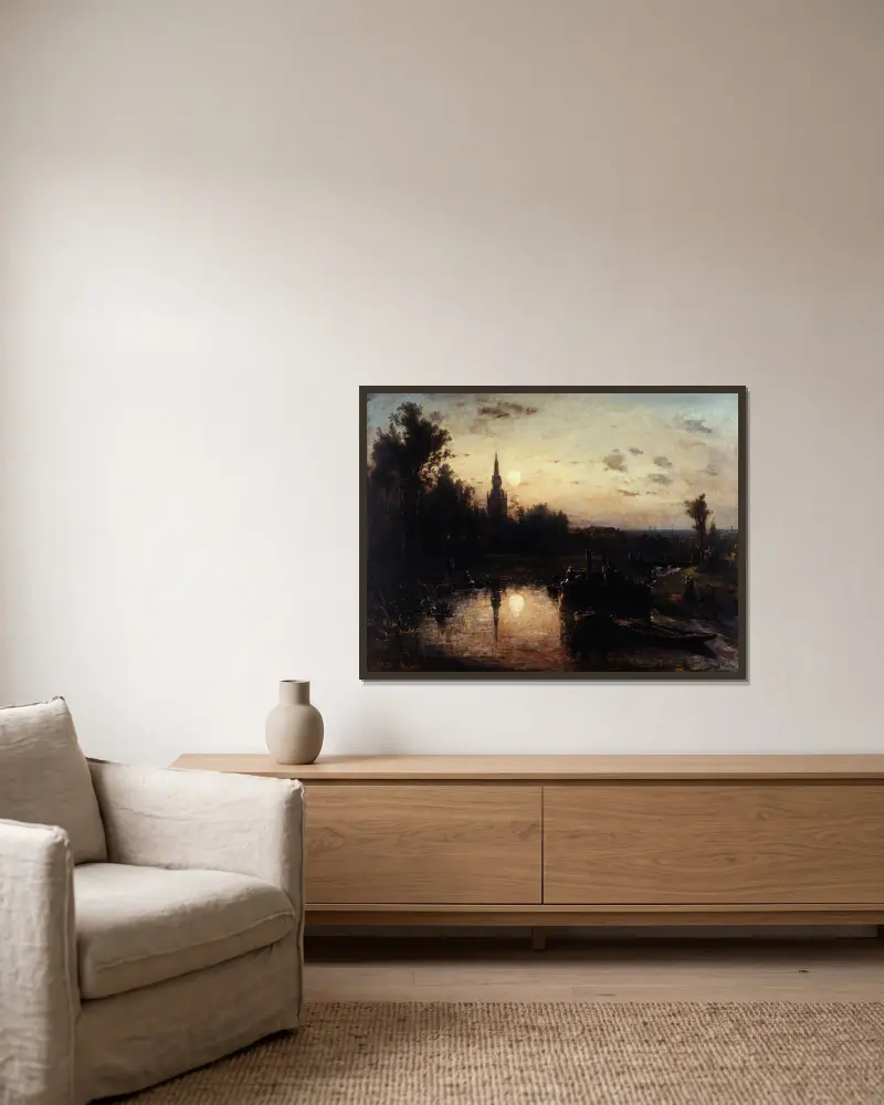 Clair de lune à Overschie (environs de Rotterdam) av Johan Barthold Jongkind inramad på en vägg