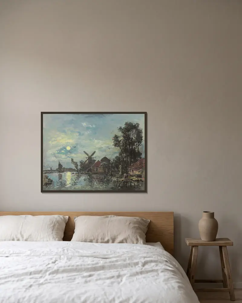 Effet De Lune Sur L’estuaire, Hollande av Johan Barthold Jongkind inramad på en vägg