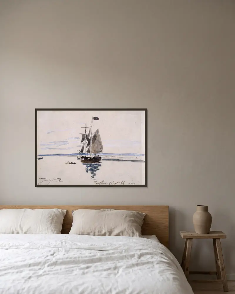 La Mer à Honfleur av Johan Barthold Jongkind inramad på en vägg