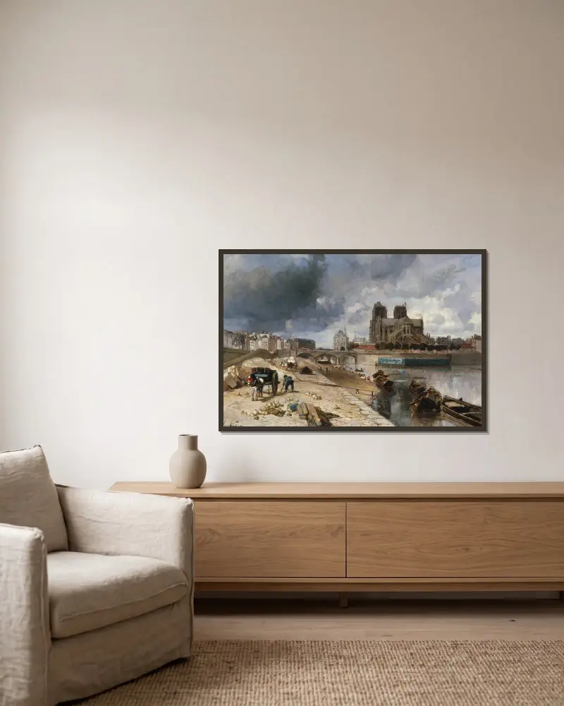 Notre-Dame från Quai de la Tournelle av Johan Barthold Jongkind inramad på en vägg