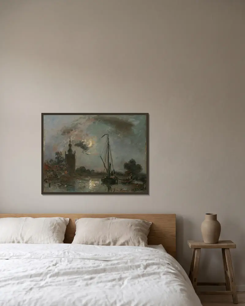 Overschie im Mondlicht von Johan Barthold Jongkind gerahmt an einer Wand