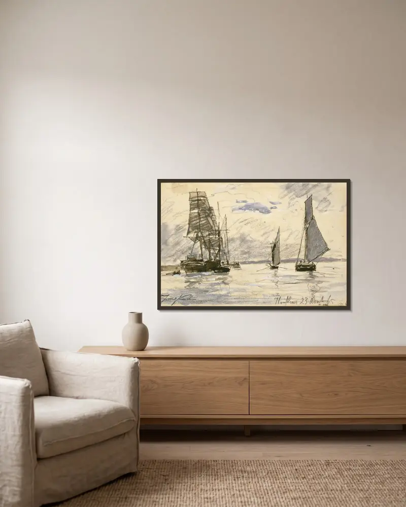 Port de Honfleur av Johan Barthold Jongkind inramad på en vägg