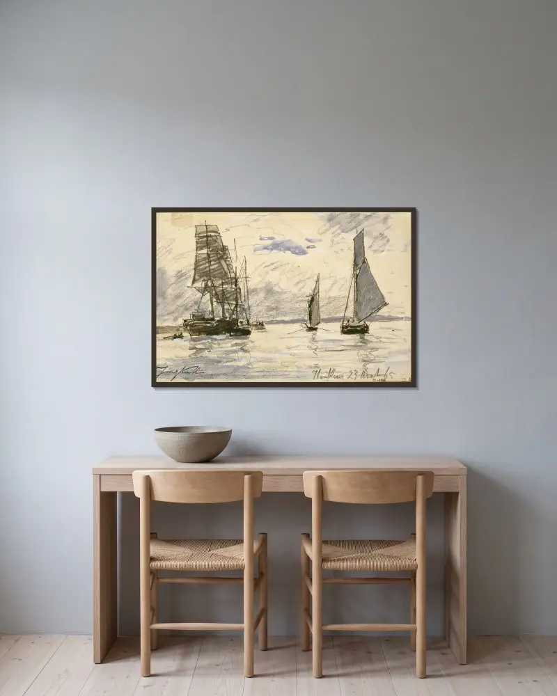 Port de Honfleur av Johan Barthold Jongkind inramad på en vägg