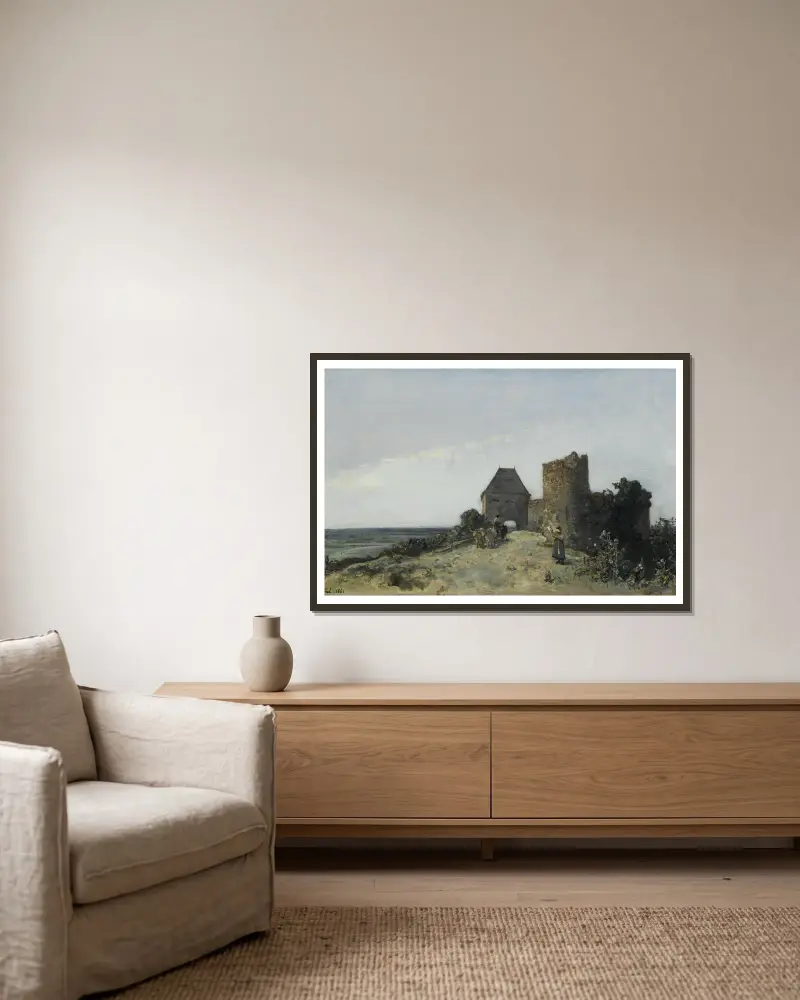 Ruins of the Rosemont castle av Johan Barthold Jongkind inramad på en vägg