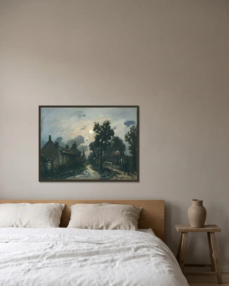 Eine Straße in Delft am Abend von Johan Barthold Jongkind gerahmt an einer Wand