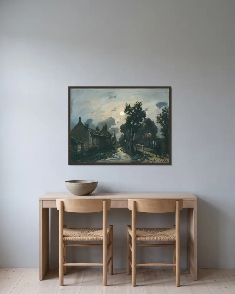 Eine Straße in Delft am Abend von Johan Barthold Jongkind gerahmt an einer Wand
