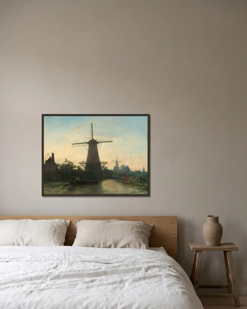 Windmühlen bei Rotterdam von Johan Barthold Jongkind gerahmt an einer Wand