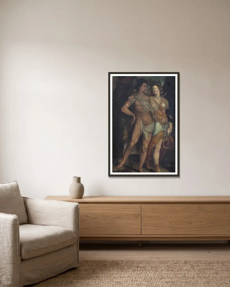 Ceres and Bacchus av Bartholomaeus Spranger inramad på en vägg