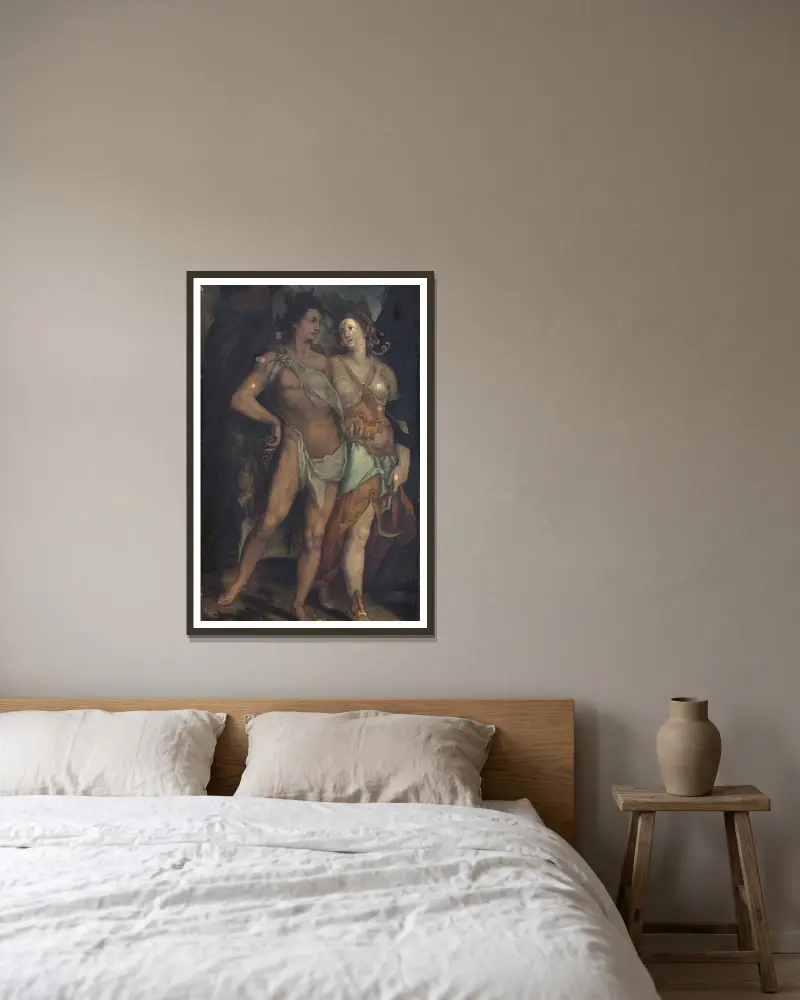 Ceres and Bacchus av Bartholomaeus Spranger inramad på en vägg