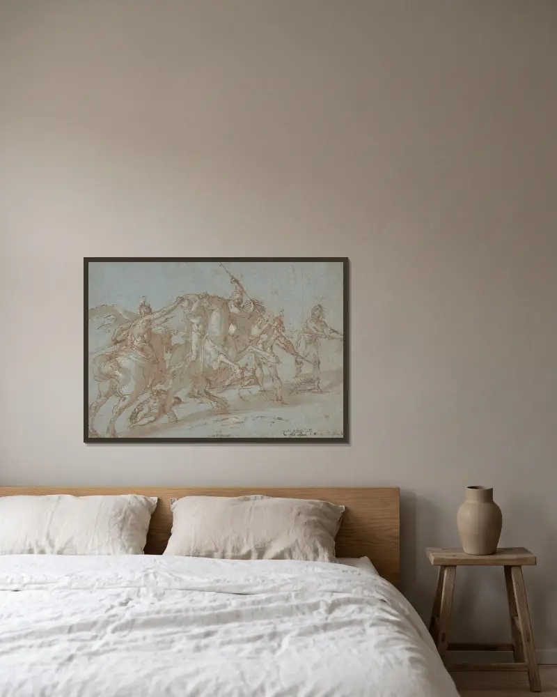 Classical Battle Scene av Bartholomaeus Spranger inramad på en vägg
