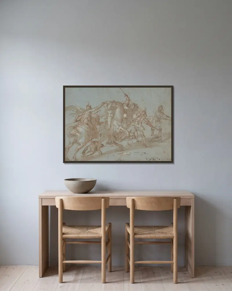 Classical Battle Scene av Bartholomaeus Spranger inramad på en vägg