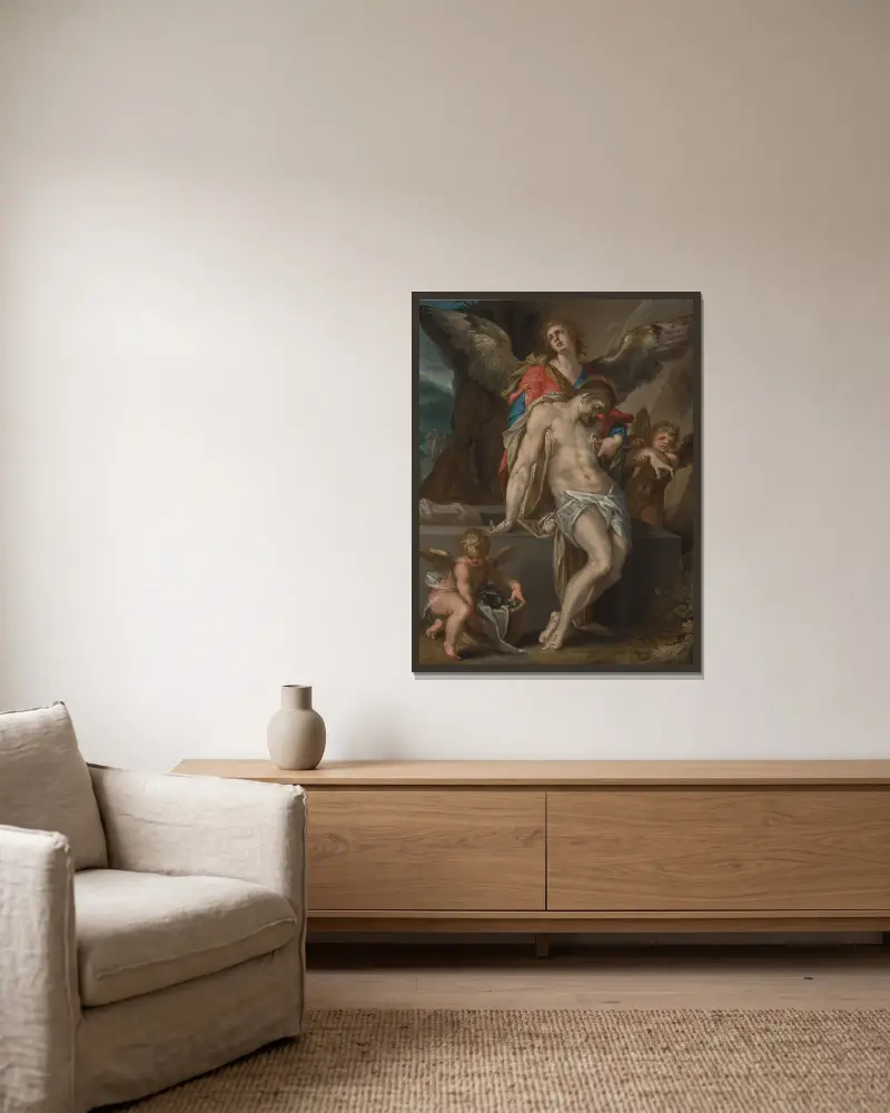Änglapietà av Bartholomaeus Spranger inramad på en vägg