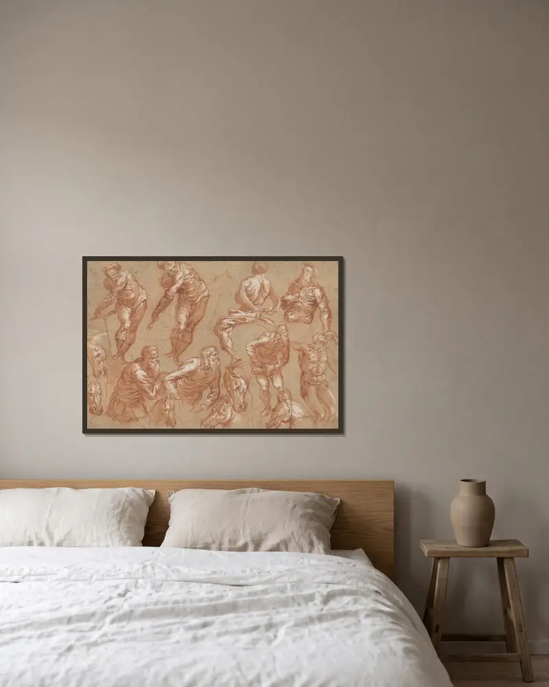 Figure Studies av Bartholomaeus Spranger inramad på en vägg