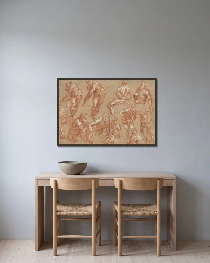 Figure Studies av Bartholomaeus Spranger inramad på en vägg