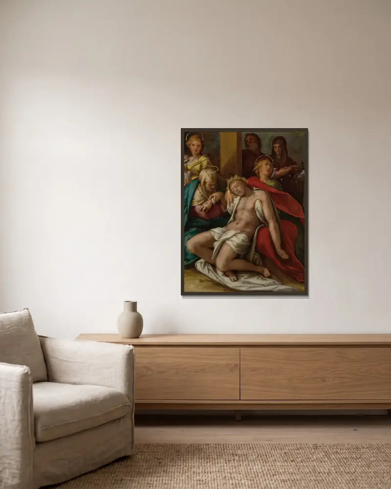 Die Kreuzabnahme von Bartholomaeus Spranger gerahmt an einer Wand