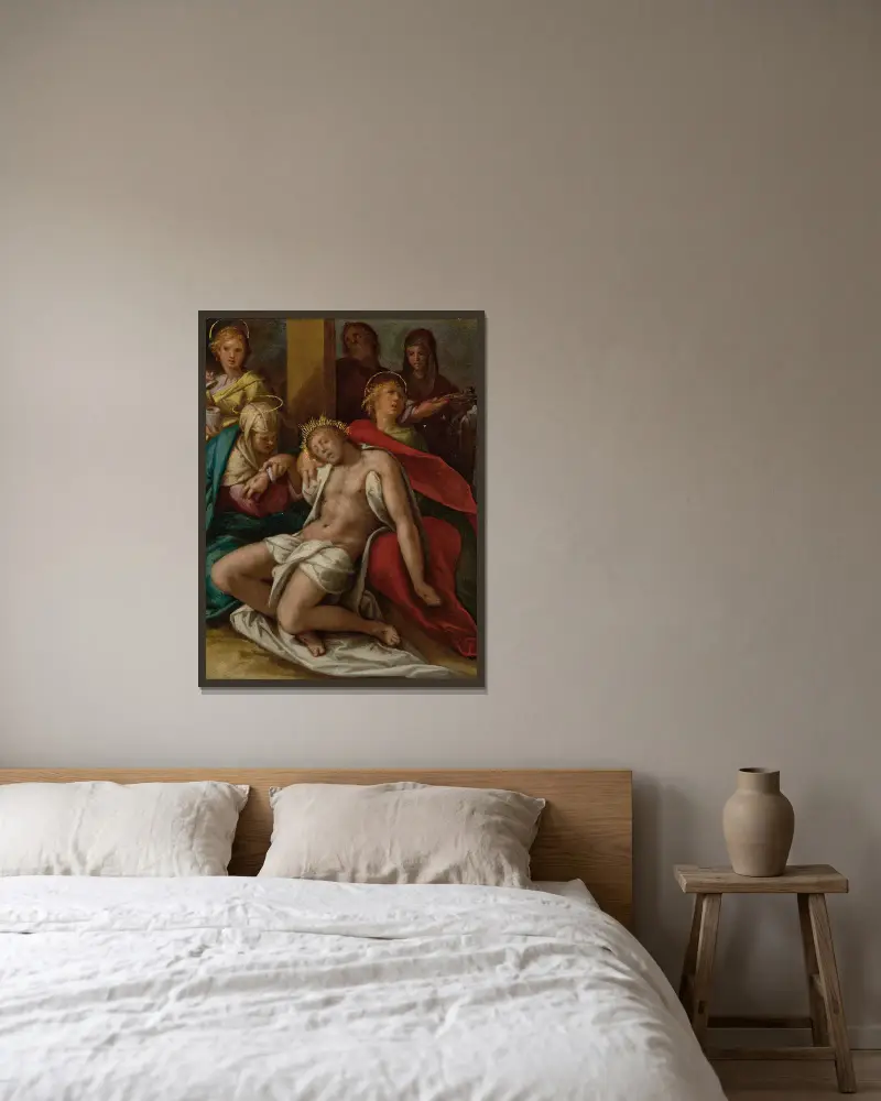 Die Kreuzabnahme von Bartholomaeus Spranger gerahmt an einer Wand