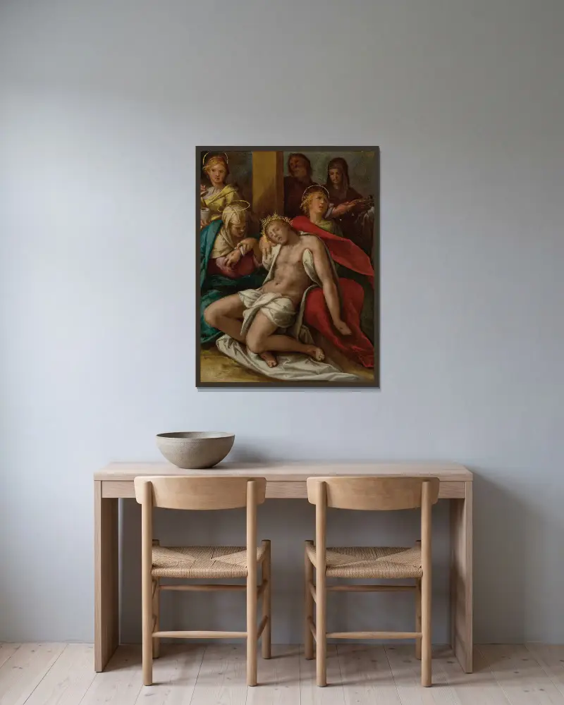 Die Kreuzabnahme von Bartholomaeus Spranger gerahmt an einer Wand