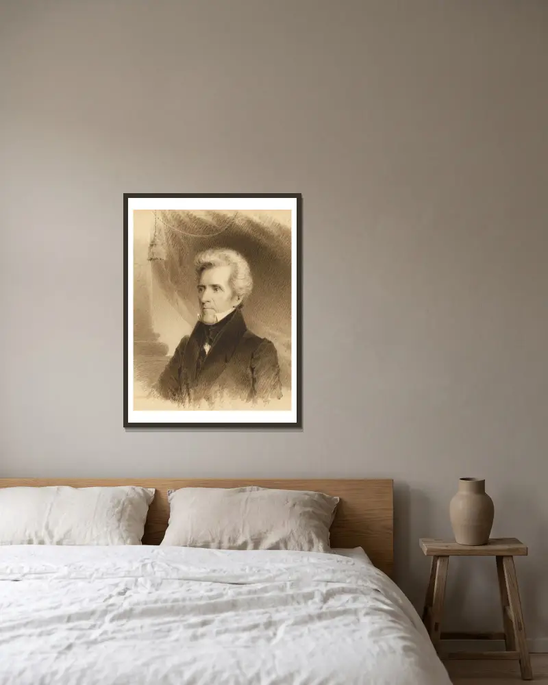 Andrew Jackson av James Barton Longacre inramad på en vägg