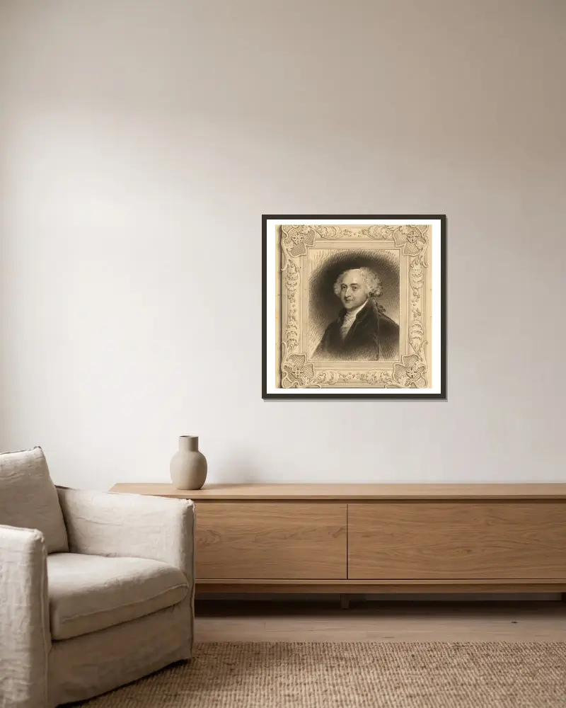 John Adams av James Barton Longacre inramad på en vägg
