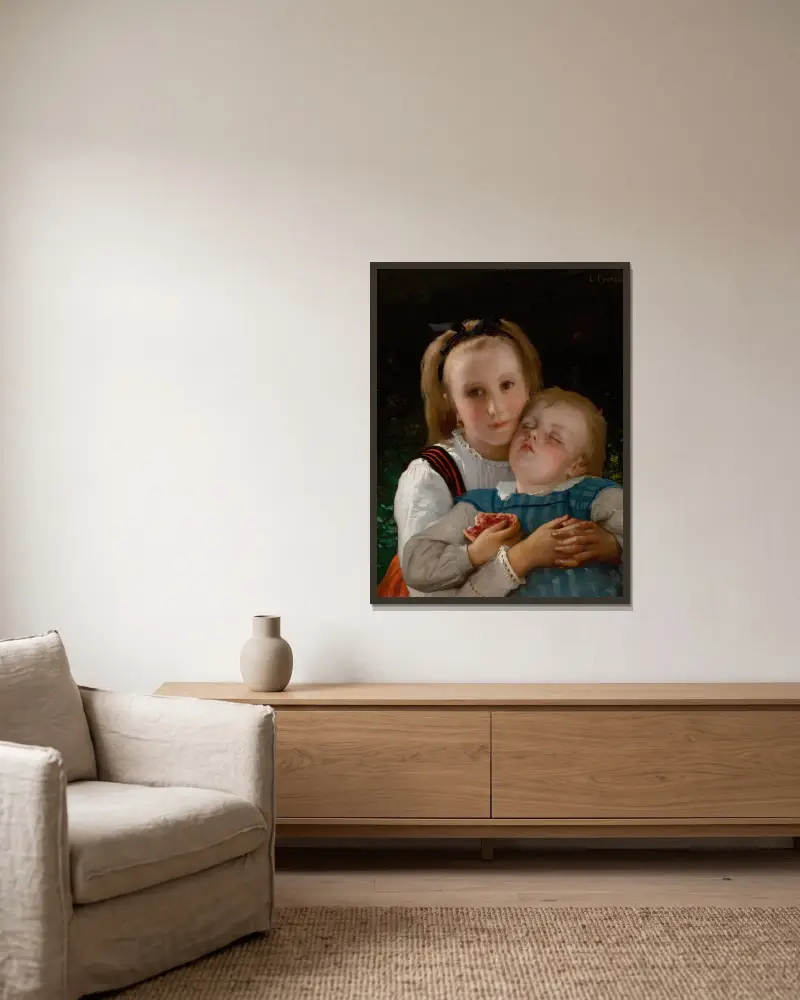 Brüderliche Liebe von Léon-Jean-Basile Perrault gerahmt an einer Wand