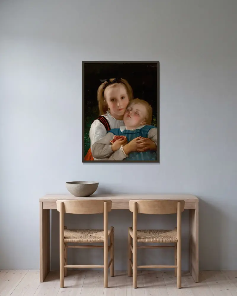Brüderliche Liebe von Léon-Jean-Basile Perrault gerahmt an einer Wand