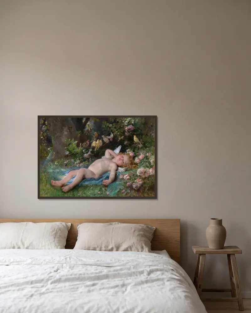 Das Erwachen der Liebe von Léon-Jean-Basile Perrault gerahmt an einer Wand