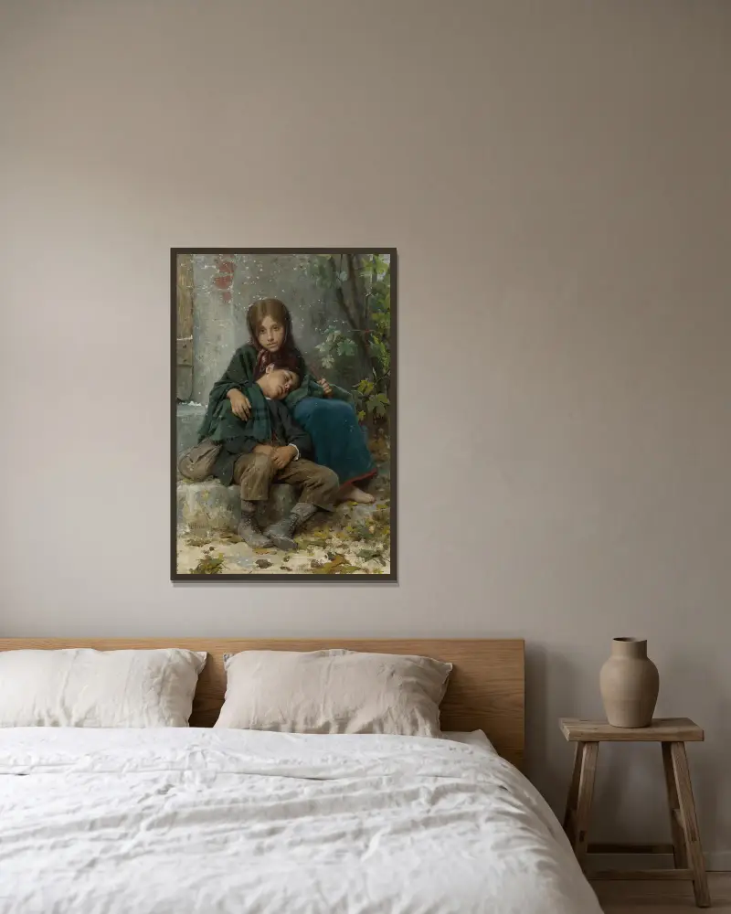 Draußen in der Kälte von Léon-Jean-Basile Perrault gerahmt an einer Wand