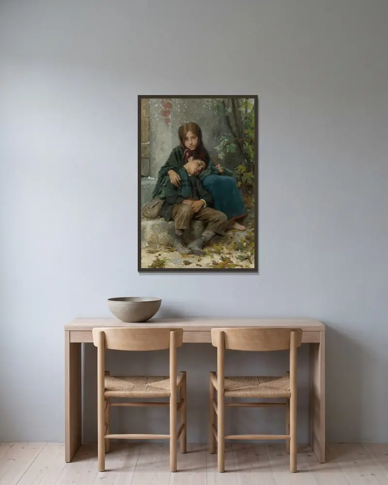 Draußen in der Kälte von Léon-Jean-Basile Perrault gerahmt an einer Wand