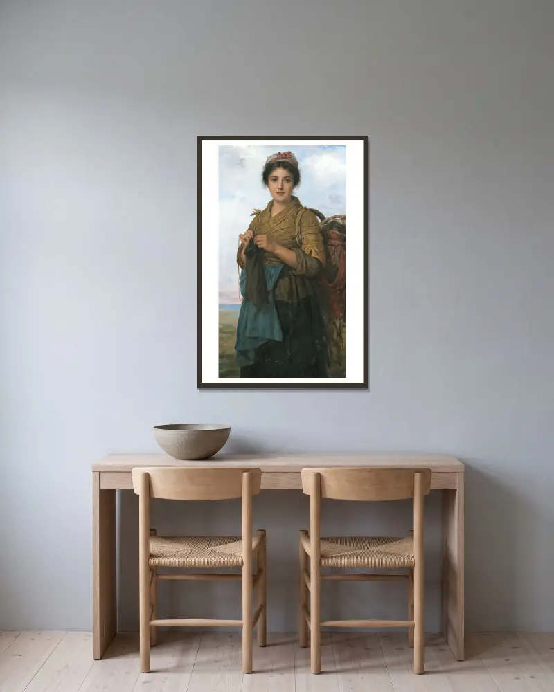 The Young Seamstress av Léon-Jean-Basile Perrault inramad på en vägg