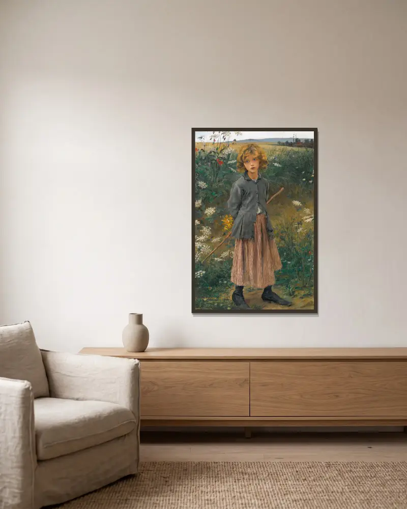 Fleur du chemin (Das kleine Hirtenmädchen) von Jules Bastien-Lepage gerahmt an einer Wand
