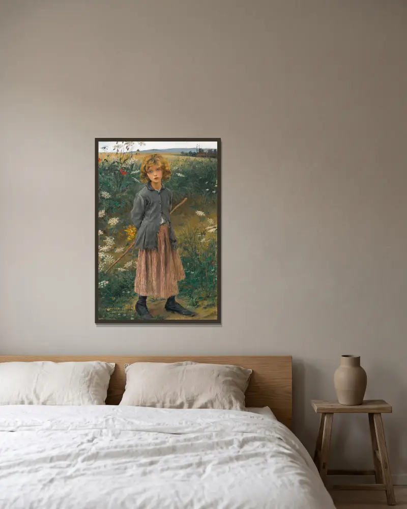 Fleur du chemin (Das kleine Hirtenmädchen) von Jules Bastien-Lepage gerahmt an einer Wand