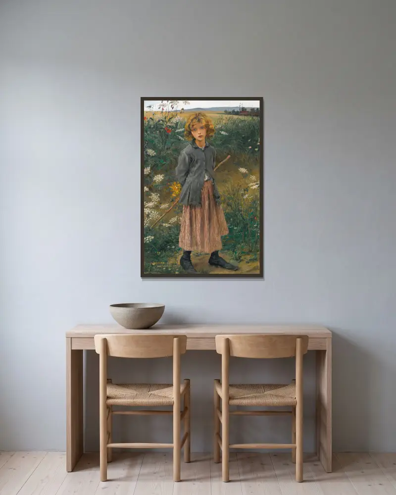 Fleur du chemin (Das kleine Hirtenmädchen) von Jules Bastien-Lepage gerahmt an einer Wand