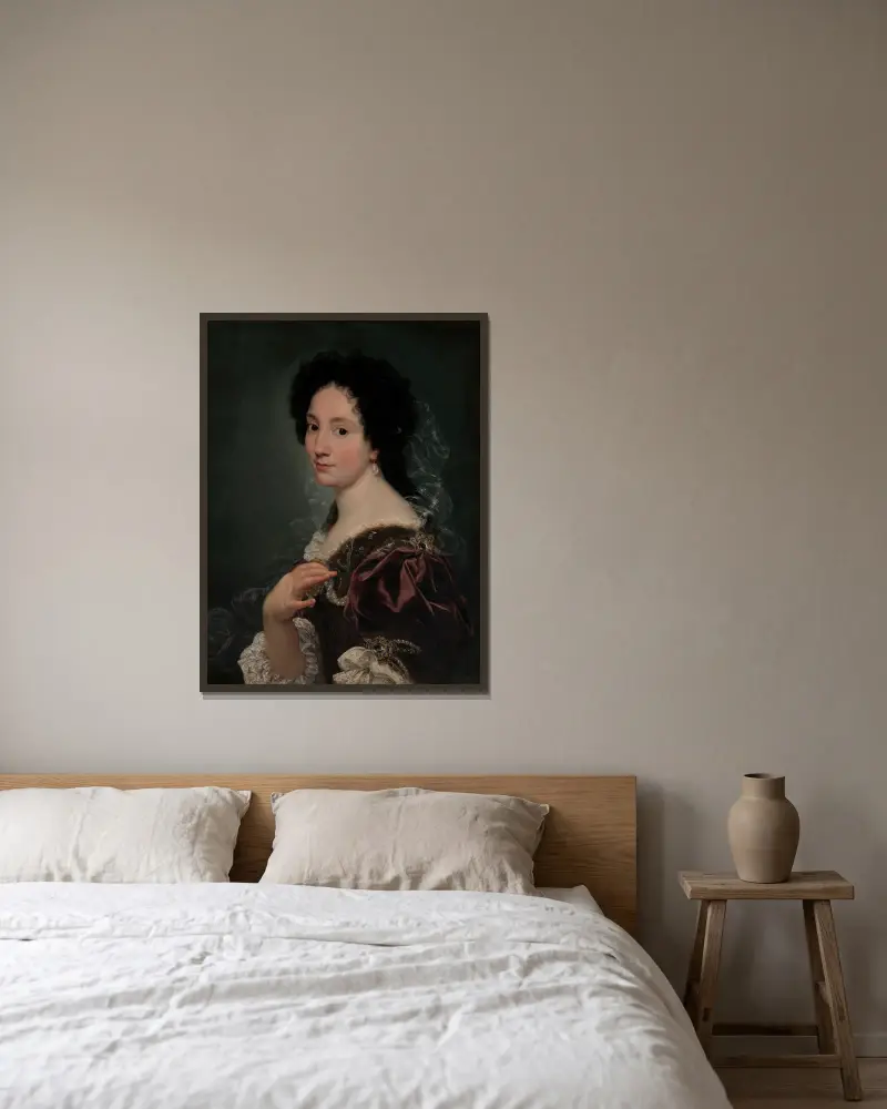 Porträtt av en kvinna av Giovanni Battista Gaulli inramad på en vägg