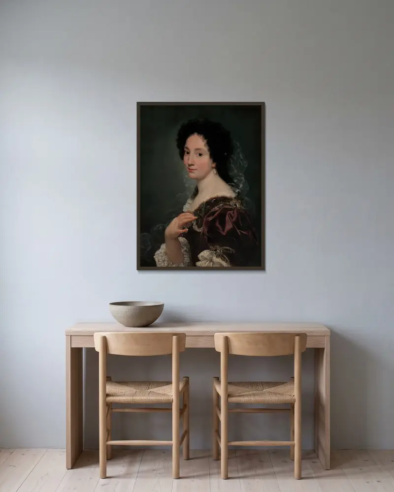 Porträtt av en kvinna av Giovanni Battista Gaulli inramad på en vägg
