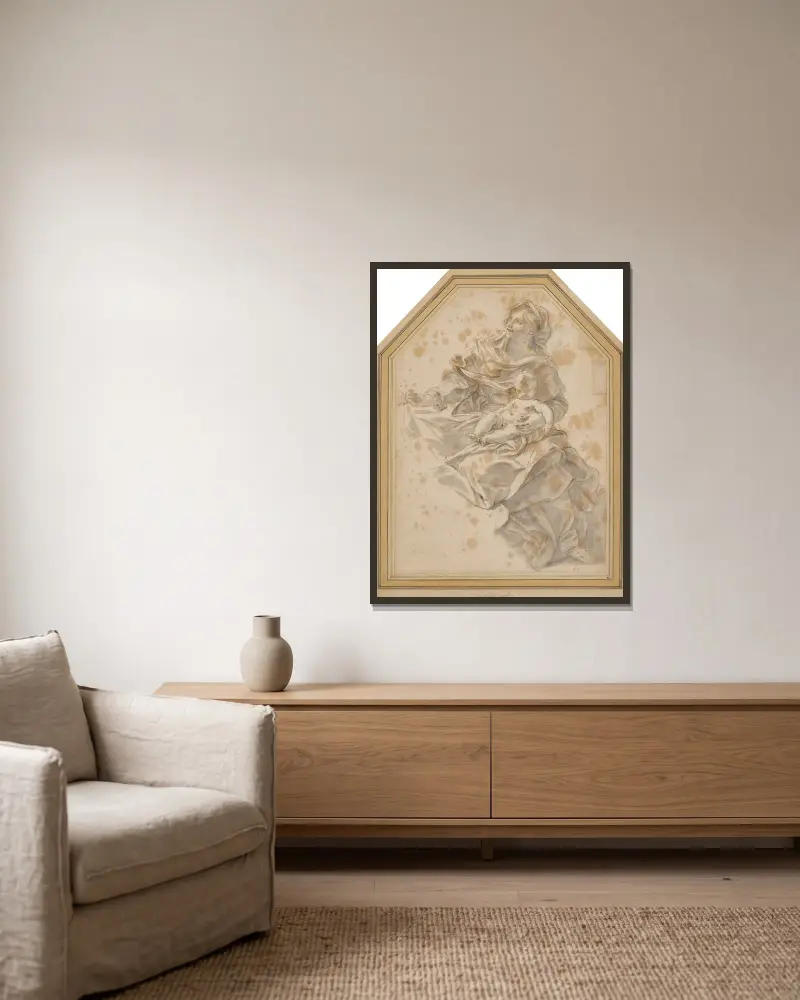 Studie zur Geburt Johannes des Täufers von Giovanni Battista Gaulli gerahmt an einer Wand