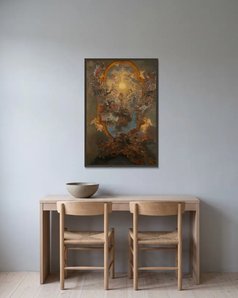 Der Triumph des Namens Jesu von Giovanni Battista Gaulli gerahmt an einer Wand