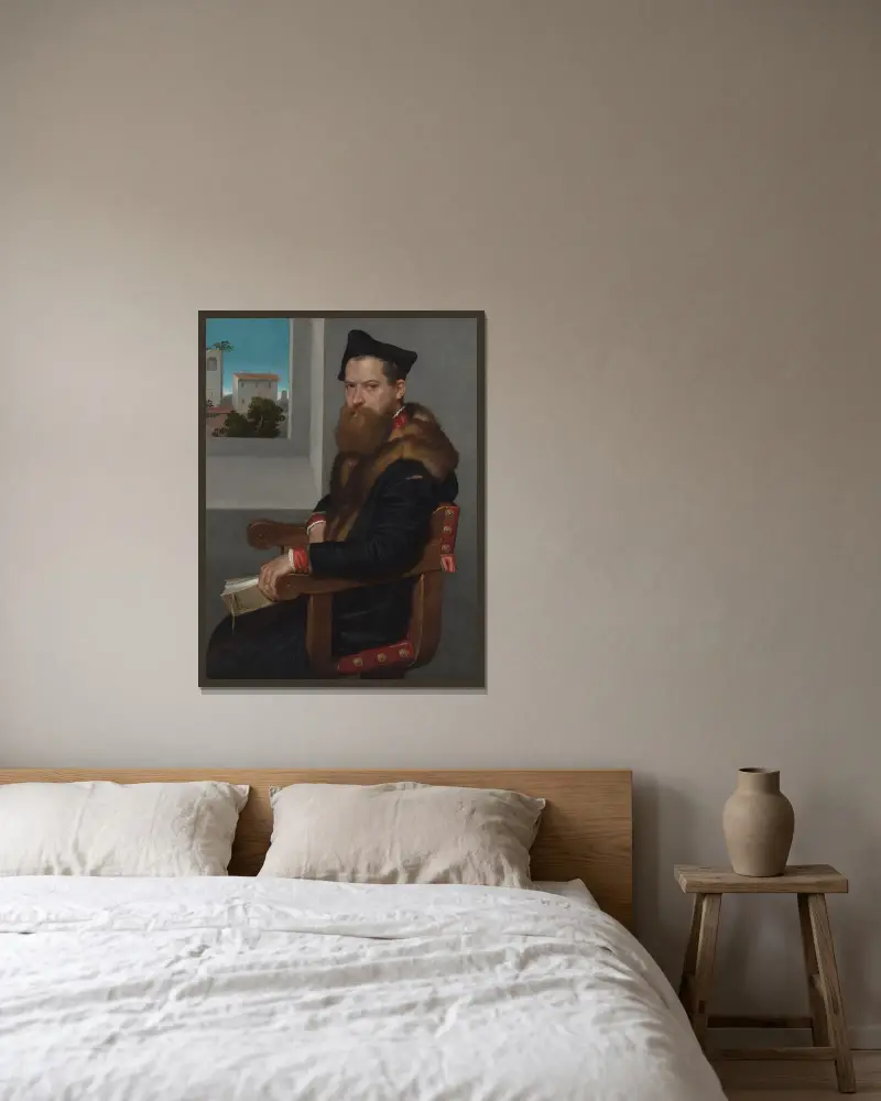 Bartolomeo Bonghi (died 1584) av Giovanni Battista Moroni inramad på en vägg