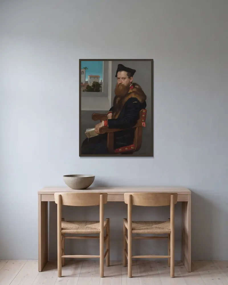 Bartolomeo Bonghi (died 1584) av Giovanni Battista Moroni inramad på en vägg