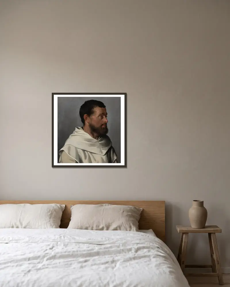 Porträtt av en lekbroder av Giovanni Battista Moroni inramad på en vägg