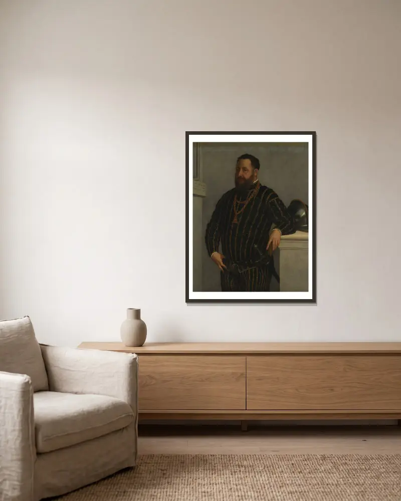 Porträtt av en man – nr 2 av Giovanni Battista Moroni inramad på en vägg