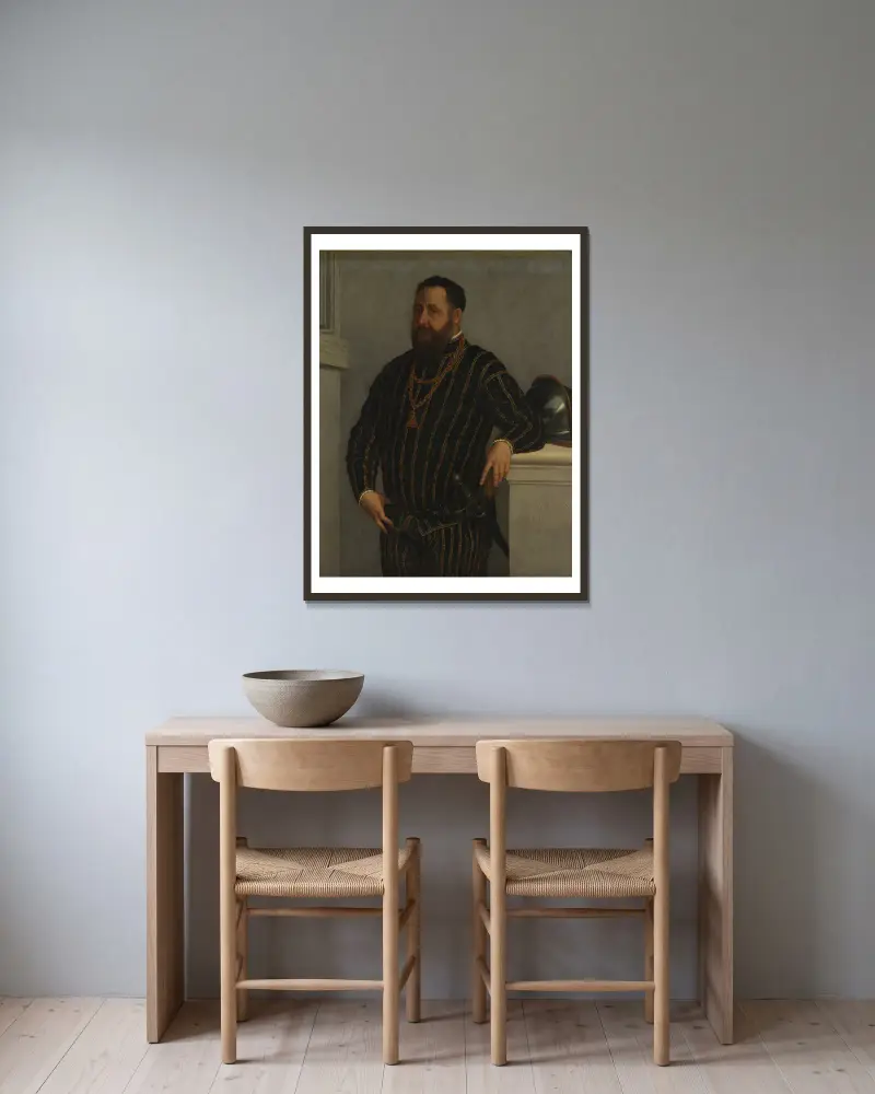 Porträtt av en man – nr 2 av Giovanni Battista Moroni inramad på en vägg