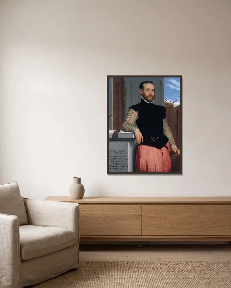 Porträtt av Prospero Alessandri av Giovanni Battista Moroni inramad på en vägg