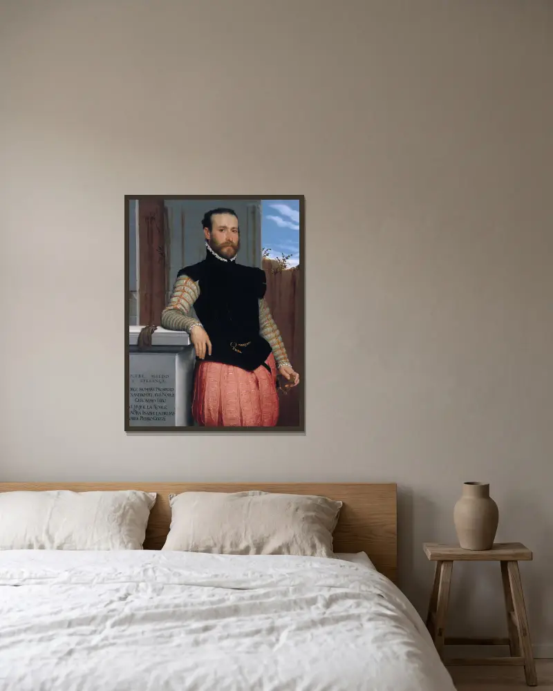 Porträtt av Prospero Alessandri av Giovanni Battista Moroni inramad på en vägg